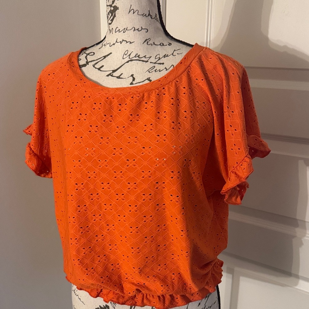 Vibrant Orange Eyelet Crop Top